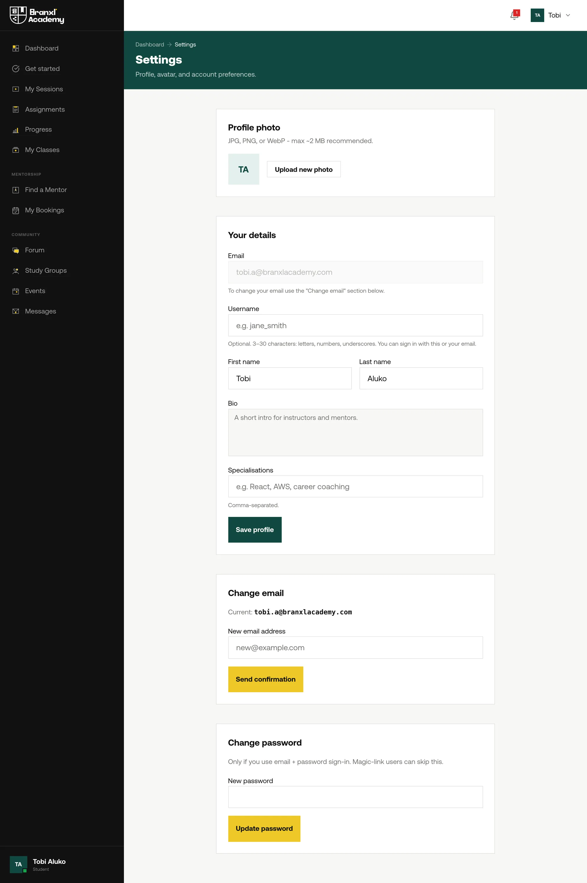 Finishing the profile